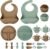 Silicone Baby Feeding Set, 18PCS Baby Led Weaning Supplies, Eating Essentials Utensils with Suction Plate and Bowl, Adjustable Silicone Bib, for 6+ Months (Green+Brown)
