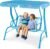 Costzon Kids Porch Swing, All-Weather Patio Swing Bench Hammock w/Adjustable Canopy & Safety Belts for 2 Children, Outdoor Swing for Backyard Garden Balcony Poolside (Blue, Flamingo)