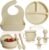 Bluet B- Silicone Baby Feeding Set – Baby Led Weaning Supplies – Baby Spoons, Suction Bowl – Plate – Baby Utensils – Silicone Feeding Set for Baby First Foods, Infant Eating – 8pcs – Beige