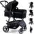 Baby Stroller, 2-in-1 Reversible Toddler Seat with Lie-Flat Mode, Foldable Infant Stroller with Canopy, One Button Brake, Adjustable Handle, Newborn Pushchair (Black B)