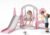 XJD 6-in-1 Toddler Slide and Swing Set, Kids Slide for Toddlers Age 1+, Toddler Outdoor Playset with Basketball Hoop, Football Frame, Swing, Christmas Birthday Gifts for Kids (Light Pink)