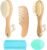 Goat Baby Hair Brush Set, Wooden Comb Massage Scalp Comb, Safe Natural Hair Care Kit, Soft Silicone Bath Brush for Newborns Toddlers (Brush Set+ Green Massager)
