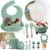 O’doe 17-Piece BPA-Free Silicone Baby Feeding Set | Thick & Soft Suction Plates, Baby Bowls, Wooden Fork & Spoon, and More | Make Mealtime Fun and Easy for Your Little One (Green, V2)