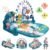 Baby Gym Play Mat, Piano Kick and Play Lights and Music Tummy Time Toys Infant Musical Activity Gym Mat for Visual, Hearing, Sensory, Gift Suitable for Newborns Aged 0 to 3 6 9 12 Months (Blue)