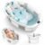 Collapsible Baby Bathtub for Newborn to Toddlers 0-36 Months, Large Baby Tub with Thermometer & Cushion, Easy Setup Foldable Travel Infant Bathtub, Newborn Babies Boy Girl Bath Tubs Grey