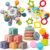 Baby Toys 6 to 12 Months, 5 In 1 Montessori Toys for 1 Year Old, Incl Travel Pull String Toy & Rattle Teether & Stacking Baby Block & Soft Infant Ring & Sensory Ball for Toddler 0-3-6-9-12 Month