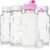 Sovietiep 4 Pack 16 Oz Square Glass Milk Bottle with A Silicone Dispenser Cap, Glass Juice Bottles with Airtight Screw Lid, Reusable Drinking Bottles with Capacity Marks, Breastmilk Storage Container