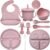 HippoBaby Baby Led Weaning Supplies |10 Piece Silicone Baby Feeding Set, Baby Toddler Bib Cup Divided Plate and Bowl Self Feeding Spoons Dish Set | Baby Utensils,Toddler Feeding Supplies (Rose Quartz)