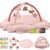 5-in-1 Baby Activity Gym & Play Mat with 6 Hanging Toys, Tummy Time Mat & Cards – Extra Large, Reversible Machine Washable Pad – Gift for Newborns, Infants 0-12 Months, Pink