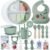 Remonda 23-Piece BPA-Free Silicone Baby Feeding Set | Extra Large Suction Plates, Toddler Bowls, Self Feeding Spoons, and More | Dishwasher Safe| Baby Led Weaning Supplies (Green）01