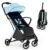 HONEY JOY Lightweight Baby Stroller, Compact Travel for Airplane, Fits Airplane Cabin & Overhead, One-Hand Gravity Fold, Self-Standing Toddler Stroller w/Adjustable Backrest/Canopy(Blue)