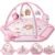 Baby Gym Play Mat, 8-in-1 Tummy Time Mat & Ball Pit with 6 Toys, Washable Baby Activity Mat for Visual, Hearing, Sensory, Motor Development, Babies Gift for Newborn Infant 0-3-6-9-12 Months (Pink)