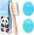 SAMEBUTECO Baby Hair Brush Set,3 in1 Kit,1 Pack Goat Hair Bristles Brush 2 Pieces Silicone Cradle Cap Brushes Wood Handle Newborn Brush for Newborns and Toddlers
