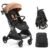 Gromast Gravity Folding Baby Stroller – Portable Travel Toddler Stroller w/Adjustable Backrest, Canopy & Cup Holder, Lightweight and UV Protected, One-Hand Automatic Folding – Khaki