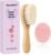 Baby Hair Brush and Pink Cradle Cap Brush Set for Newborns and Toddlers, Wooden Baby Hair Brush Set with Soft Goat Bristle, Baby Hair Care Kit (2PCS)