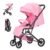 Lightweight Travel Stroller, Compact & Airplane-Friendly for Baby and Toddler, Lie-Flat Seat, One-Hand Fold, Shoulder Strap, Extendable Canopy, Storage Basket, 4 Wheel Suspension (Pink)