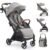 Babideal Lightweight Travel Stroller for Baby, Self-Folding Toddler Stroller with Large Canopy, Full-Reclining Seat, Cup Holder Included – Newborn to 50lbs. (Grey)