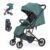 Lightweight Travel Stroller, Compact & Airplane-Friendly for Baby and Toddler, Lie-Flat Seat, One-Hand Fold, Shoulder Strap, Extendable Canopy, Storage Basket, 4 Wheel Suspension (Dark Green)