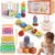 Baby Toys for 6-18 Months, 5-in-1 Montessori Educational Toy Set with Soft Teething Toy Stacking Blocks Rings Sensory Bin, Sorting Sensory Educational Learning Gift for Toddlers Aged 1-3