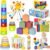 6 in 1 Montessori Toys for Babies Newborn Stacking Block Soft Infant Ring Shape Learning Sensory Bin Pull String Toy Tissue Box for Toddlers 18M+ 2 3 Year Old Boy Girl Gift