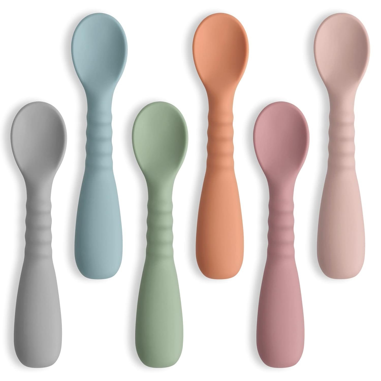 ME.FAN Silicone Baby Feeding Spoons [6 Pack] – First Stage Infant Spoons, Training Spoon for Self Feeding Babies and Toddlers