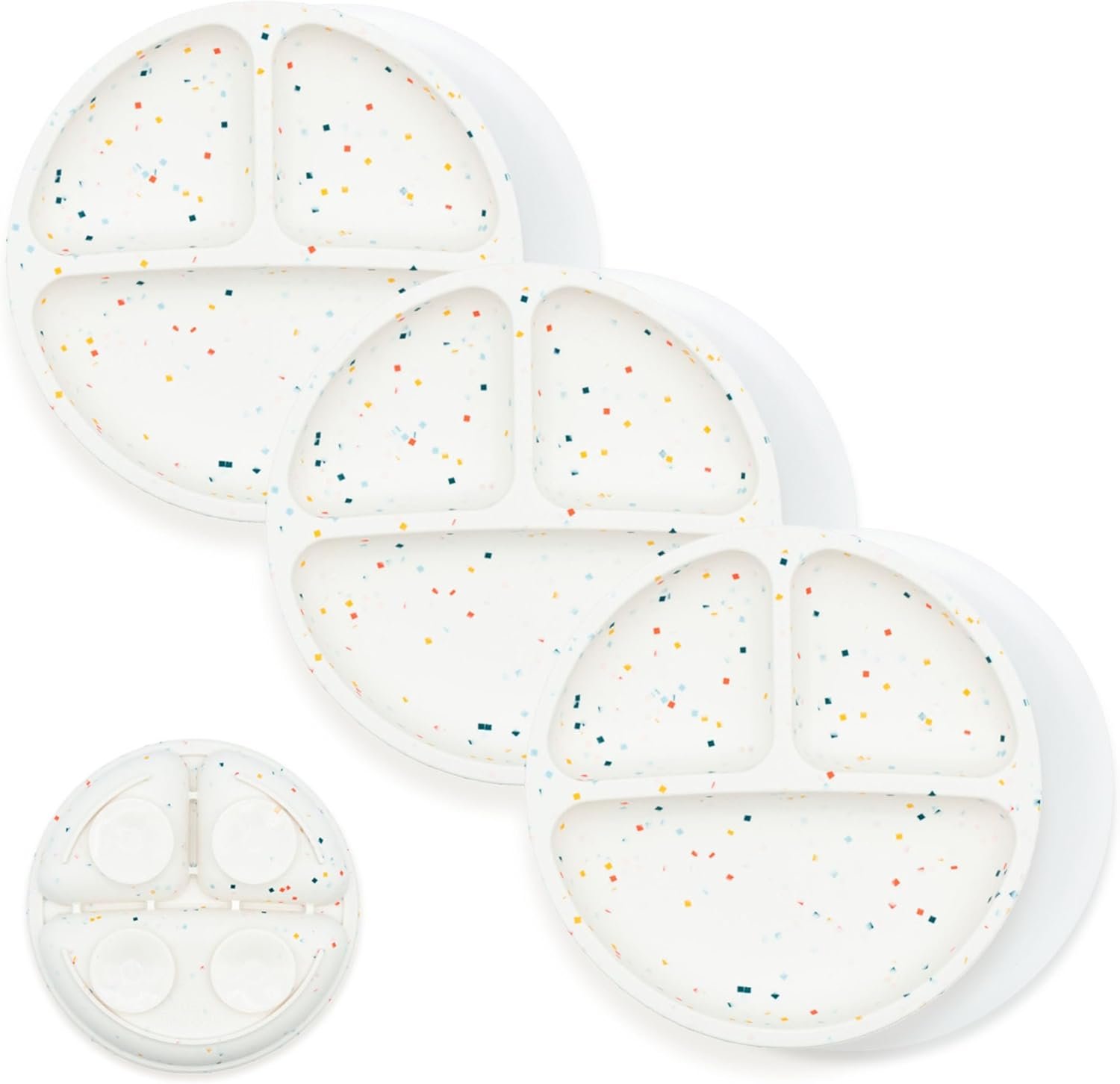 WeeSprout Suction Plates for Babies With Lids & Toddlers – 100% Silicone, Dinnerware Stays Put, Divided Design for Picky Eaters, Microwave & Dishwasher Friendly, 3 Pack