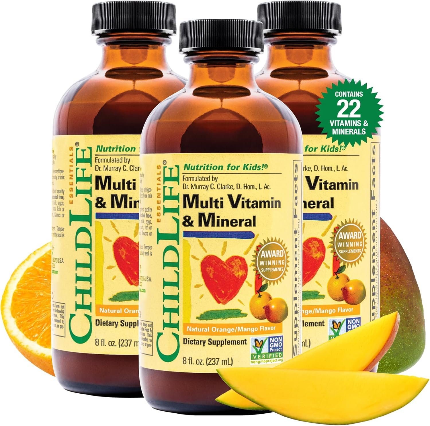 CHILDLIFE Essentials Kids Multivitamin & Mineral – Kids Vitamins, Liquid Multivitamin for Kids, Toddler Multivitamins, Liquid Vitamins, Baby Multivitamin – Natural Orange & Mango, 8 Fl Oz (Pack of 3)