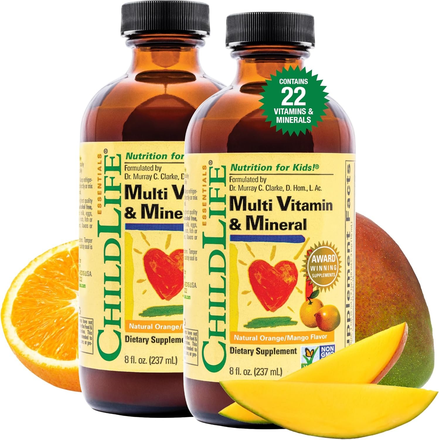 CHILDLIFE ESSENTIALS Kids Multivitamin & Mineral – Kids Vitamins, Liquid Multivitamin for Kids, Toddler Multivitamins, Liquid Vitamins, Baby Multivitamin – Natural Orange & Mango, 8 Fl Oz (Pack of 2)