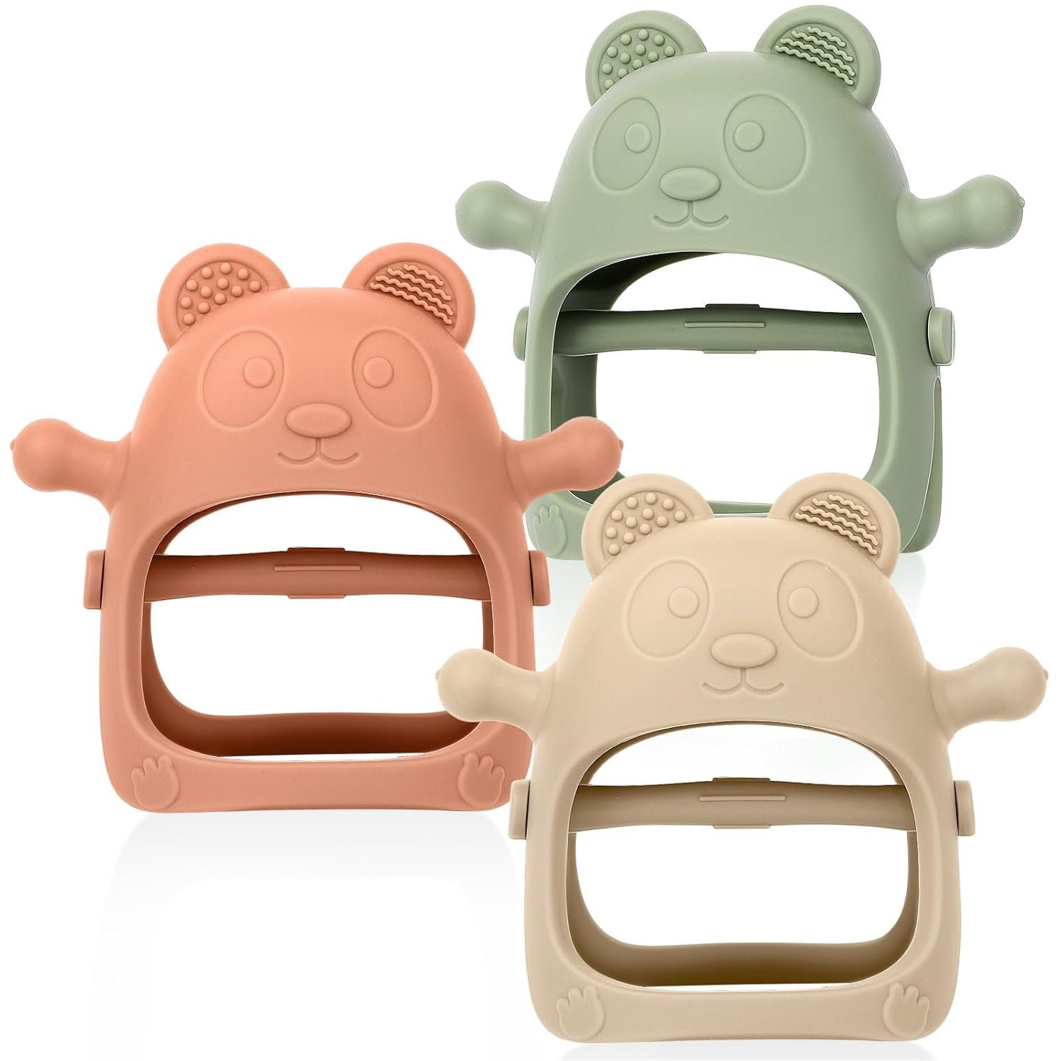 Eascrozn 3 Pack Baby Teething Toys 3 Months+, Silicone Teething Mitten for Babies Anti Drop Wrist Hand Teether, Baby Chew Toys for Sucking Needs