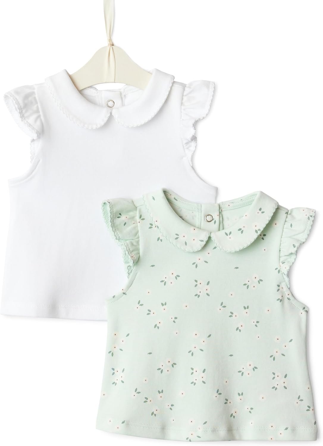 Amazon Essentials x Sofia Grainge Toddlers and Baby Girls’ Cotton Short Sleeve Blouses with Ruffles, Pack of 2