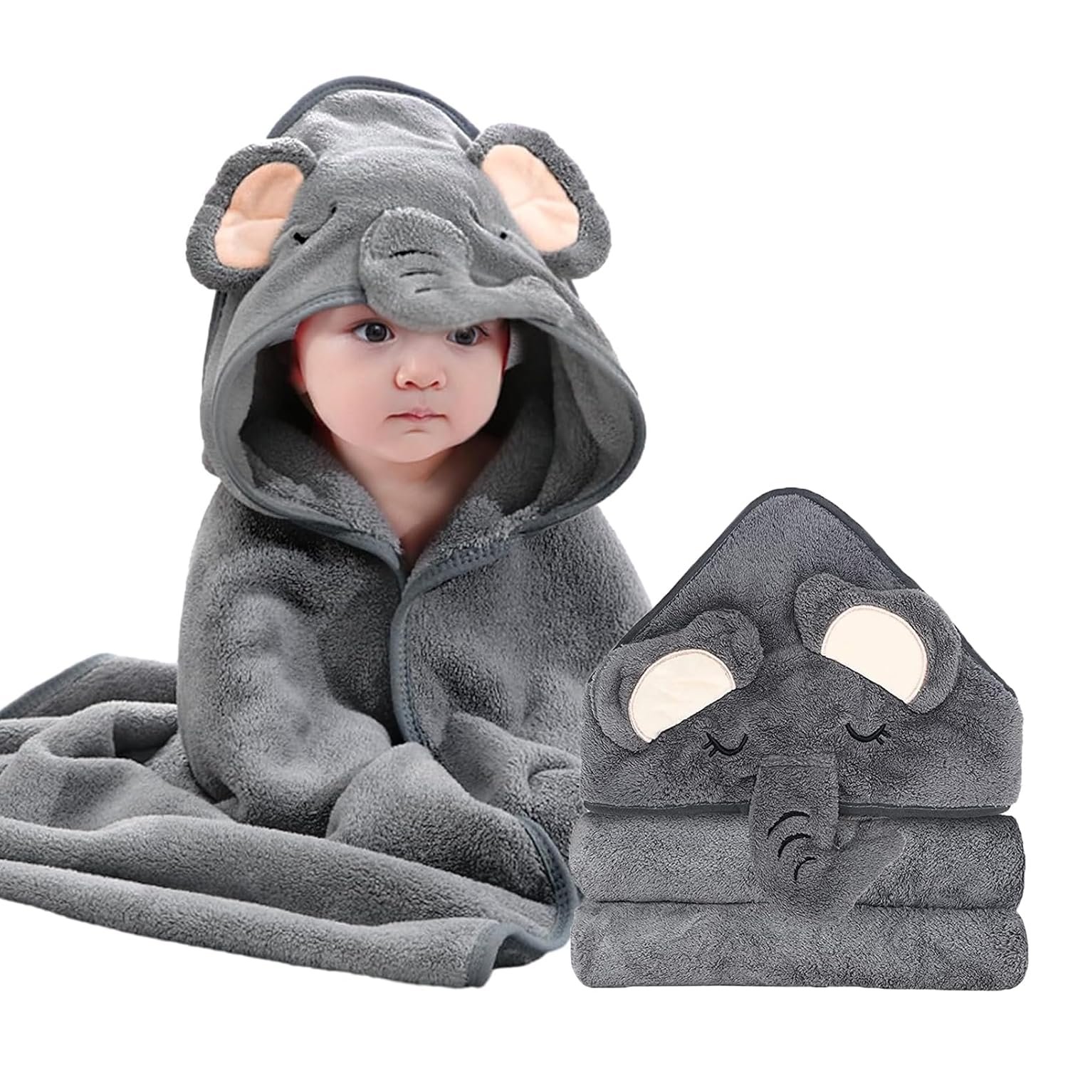 Hooded Baby Towels – Premium Ultra Soft Organic Baby Bath Towel – Absorbent and Hypoallergenic Towels for Baby Boy Girl, Toddler, Newborn Essentials (1 Pack Elephant)