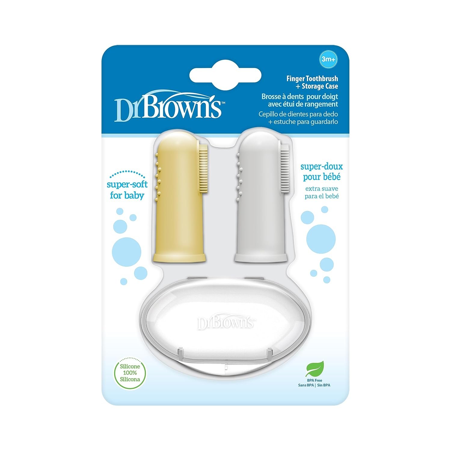 Dr. Brown’s Silicone Finger Toothbrush for Baby with Travel-Storage Case, 3m+, Gray and Yellow, 2-Pack