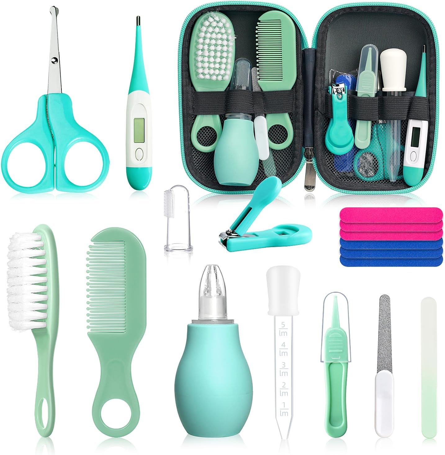 Qunlions life Baby Grooming Kit for Boys Girls Safety Newborn Nursery Essentials Grooming Set Gift for First-time Parents, Green 18 in 1