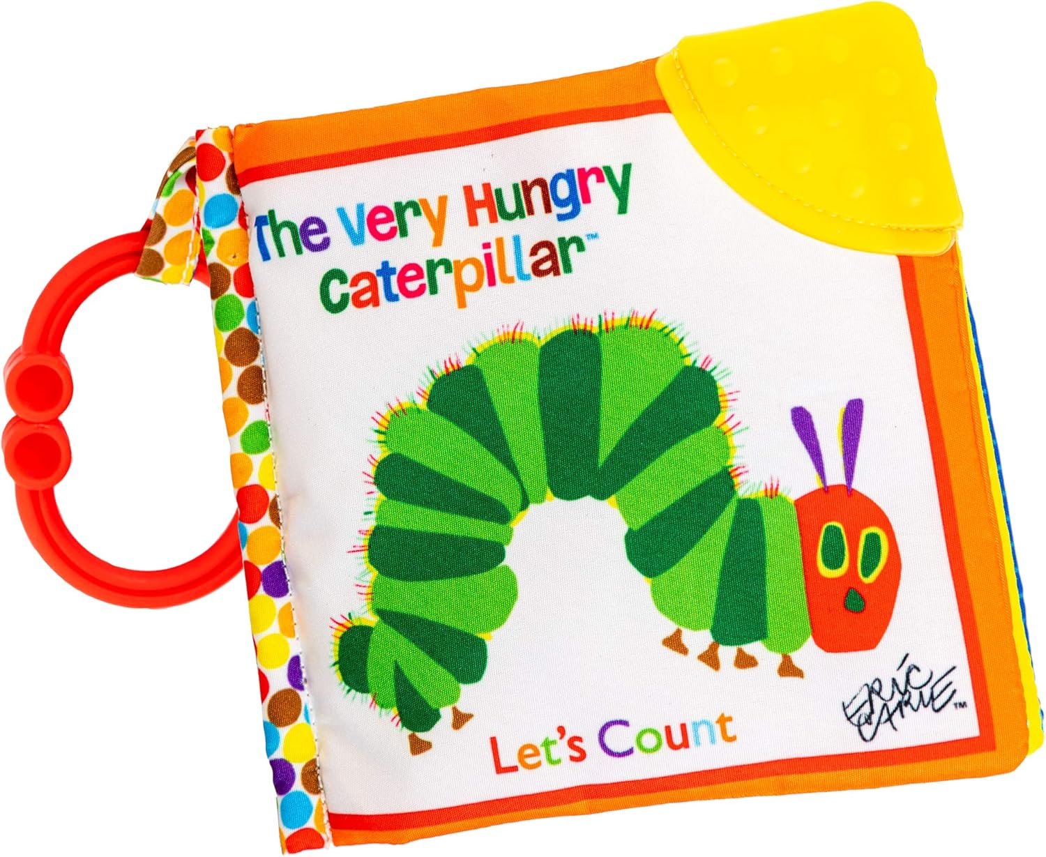 Let’s Count Soft Book – World of Eric Carle the Very Hungry Caterpillar Baby on the Go Clip Teething Crinkle Soft Sensory Book for Babies, 5.25×5.25 Inch