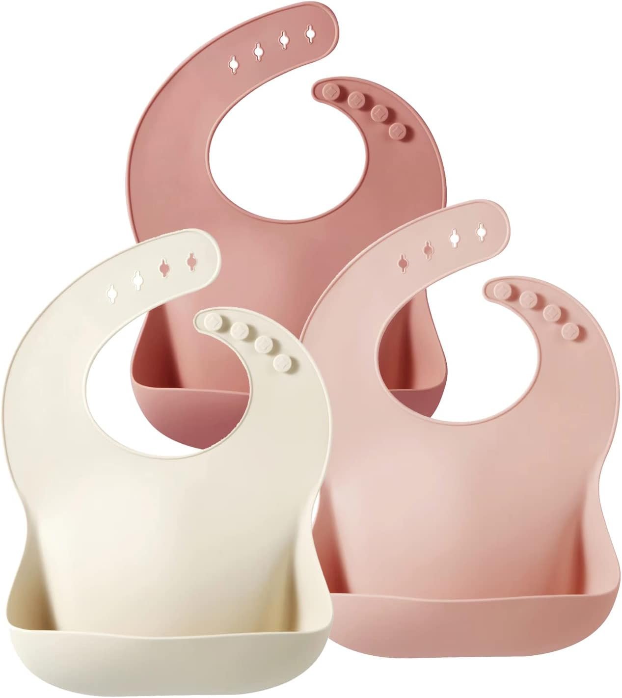 PandaEar Set of 3 Silicone Baby Bibs, Waterproof Soft Adjustable Bibs for Babies Toddlers 10-72 Months