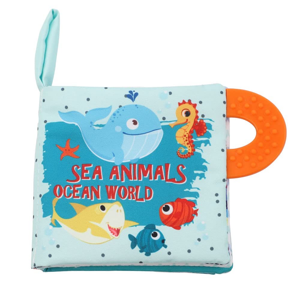 Baby Book Toy, Soft Cloth Crinkle Books for Babies, Baby Teether,Infant Toys 0-3-6-12-18 Months, Mini Stroller Toys,Baby Shower, Gifts for Boys Girls- Fish, Shark-1PC Book