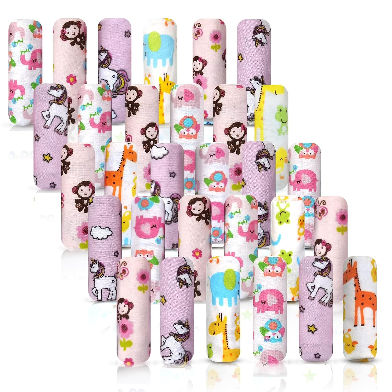 Baby Washcloth – 30 Pack of Flannel Newborn Washcloths – 100% Cotton – Fun, Colorful Designs – Reusable – Washable – 7×10 Inch Infant Washcloth Set