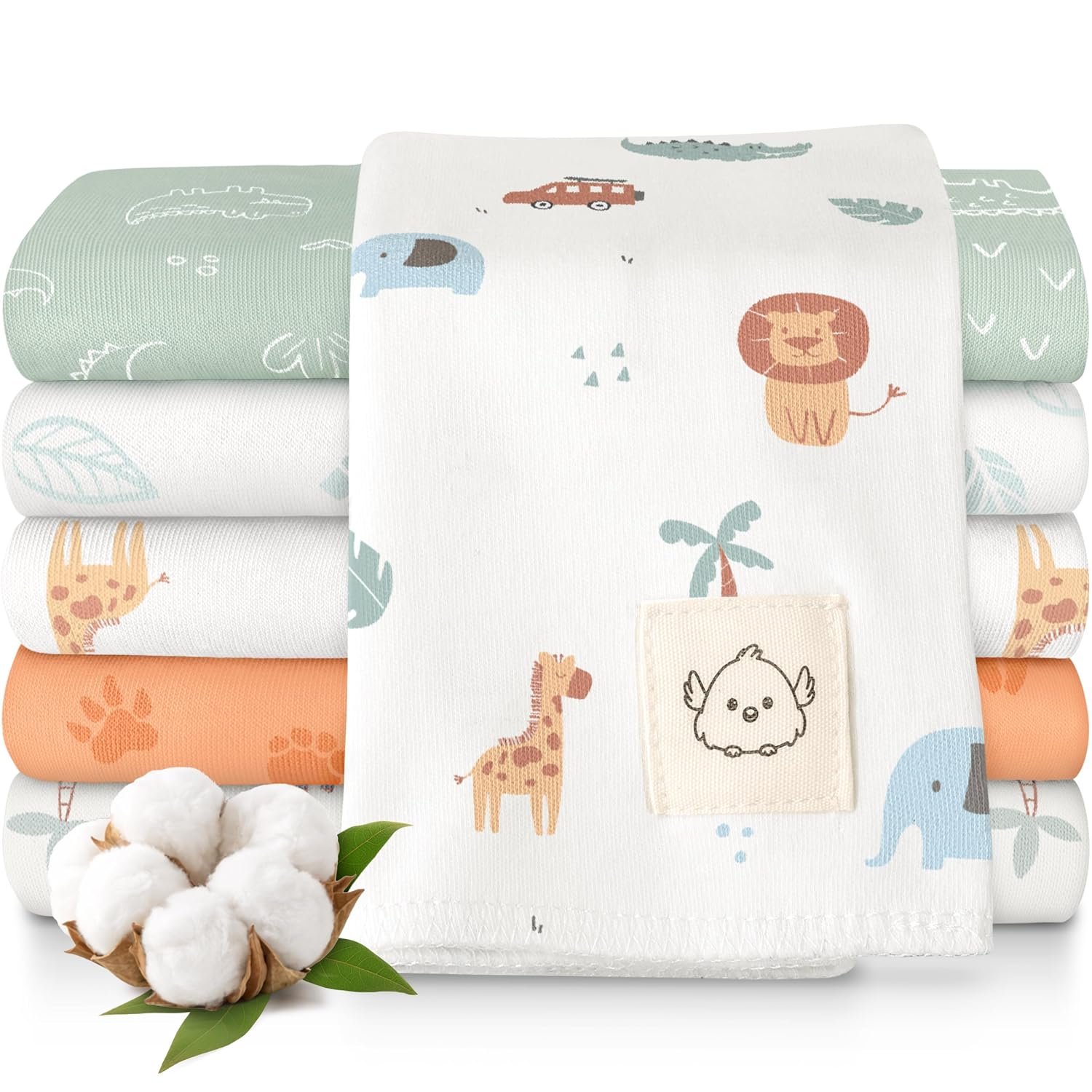 Organic Burp Cloths Baby Boy, Girl – 6-Pack Large 100% Cotton Burping Cloths for Babies, Spit Up Rags, Super Absorbent, Ultra Soft Newborn Rag, Gender Neutral, Machine Washable, Durable (Wilderness)